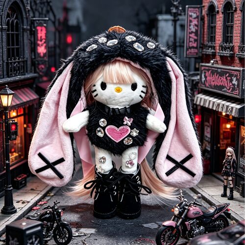 暗黑甜心超长兔耳长腿kt挂件卷发款毛绒公仔hellokitty挂件背包挂