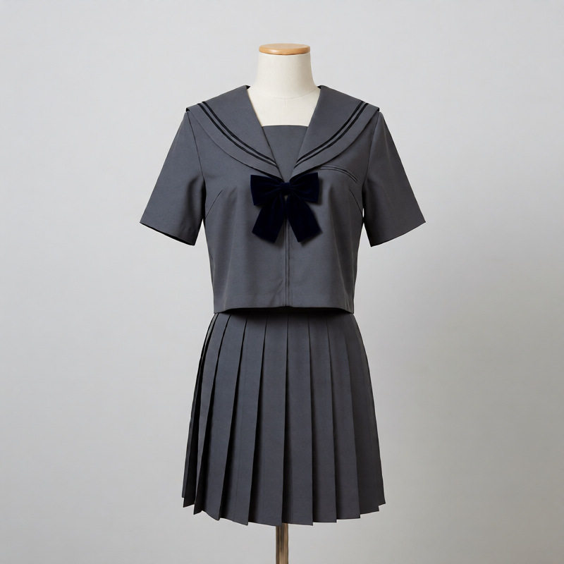 原创正版日系灰二本水手服jk制服短袖灰色套装校供感衬衫学生服女