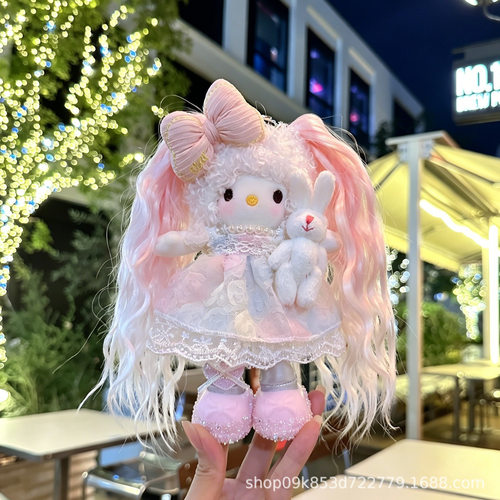 新款长腿kitty娃娃重工真丝假发毛绒公仔可爱包挂长腿kt挂件礼物