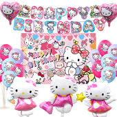 KT猫kitty猫主题儿童生日派对装 饰用品凯蒂拉旗蛋糕插牌气球布置