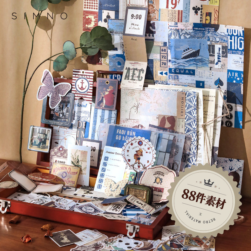复古风手帐素材包英伦风贴纸simno古风手帐材料包港风素材纸手账贴纸