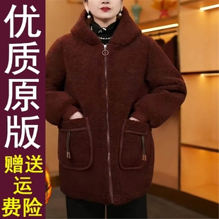 棉袄妈妈冬装 好品中老年人女装 加绒加厚棉衣连帽保暖颗粒绒奶奶装