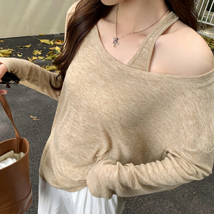 1688艾纯诗圆领两件套防晒罩衫夏季新款休闲显瘦宽松慵懒薄款上衣