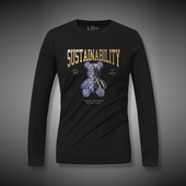 简约黑色帅气印花圆领纯棉打底衫 新款 上衣 T恤男2026秋季 ZGHW长袖