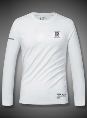 ZGHW白色t恤男长袖春季潮流圆领上衣修身内搭打底衫字母薄款体恤