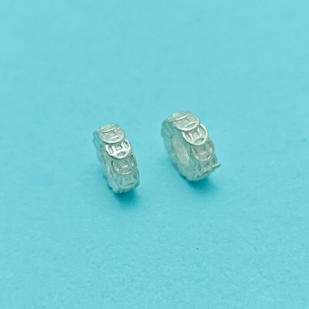 S925纯银隔珠铜钱纹花纹车轮珠