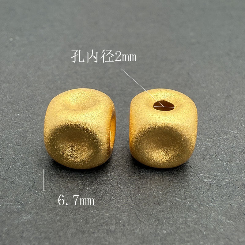 S925古法纯银镀金方糖猫眼圆珠隔珠 串珠手工DIY编绳项链手链配件