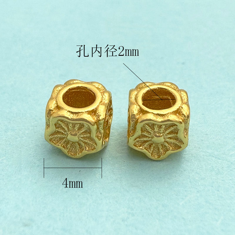 S925纯银古法镀金梅花方形隔珠