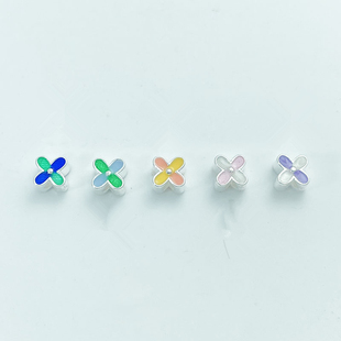 S925纯银珐琅四角星彩色星星隔珠散珠景泰蓝滴胶DIY串珠手链配件