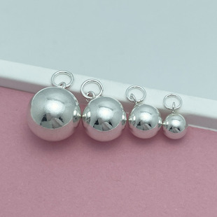 S925纯银圆球吊坠光面圆珠挂坠挂件串珠编绳珍珠手链项链配饰吊饰