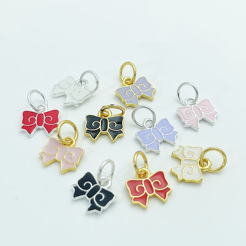 S925纯银镀金烧蓝蝴蝶结领结吊坠