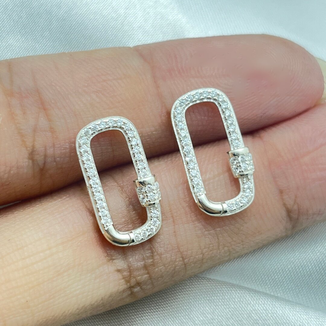 S925纯银镶皓翡翠手链扣回形扣手工DIY饰品珍珠手串百搭配件锁扣