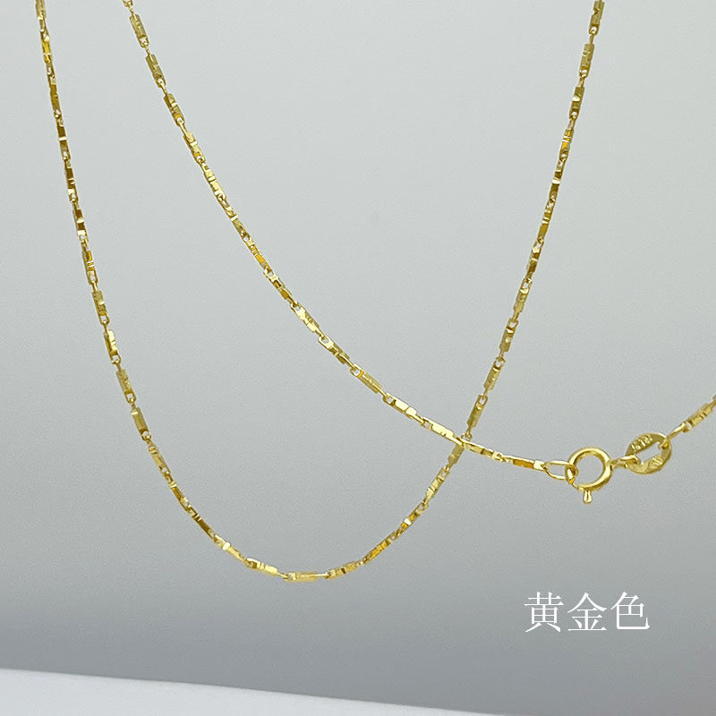S925纯银竹节方柱链锁骨链素链