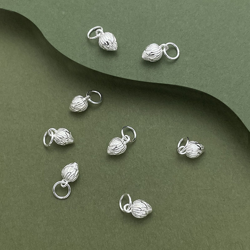 S925纯银莲蓬吊坠莲花挂坠坠子国风DIY珍珠手项链编绳两世欢挂饰