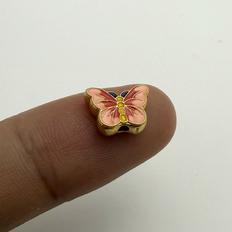 S925纯银镀金蝴蝶珐琅彩吊坠隔珠