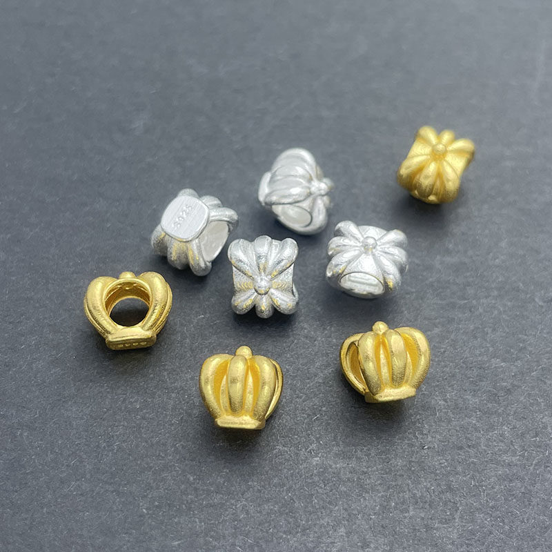 S925纯银镀金皇冠隔珠散珠桶珠