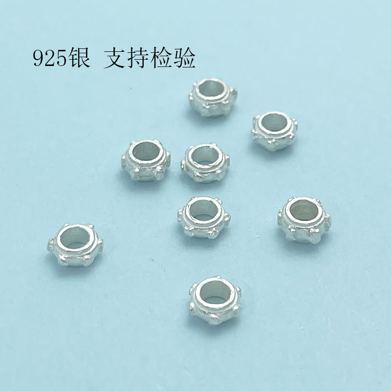 S925纯银素银不规则车轮珠隔珠