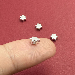 S925纯银光面星星六角星隔珠手工DIY手链项链十字链串珠银链配件