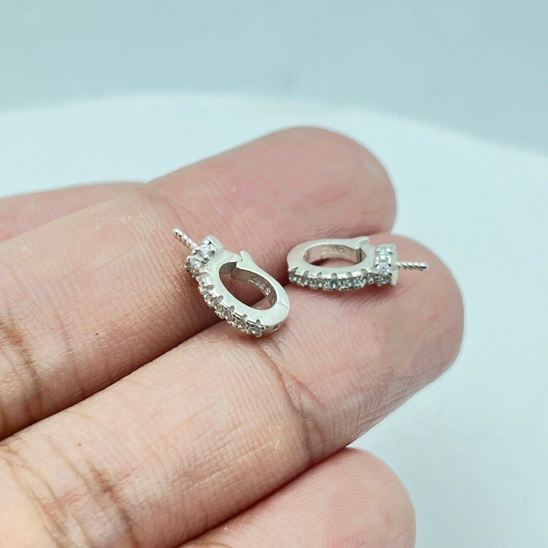 S925纯银皓石扣珍珠吊托吊坠扣水晶玉石珍珠项链卡扣DIY饰品配件