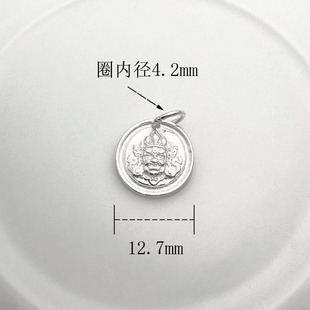 S925纯银财神扎基拉姆复古黄吊坠圆牌手工DIY编织项链手链配件