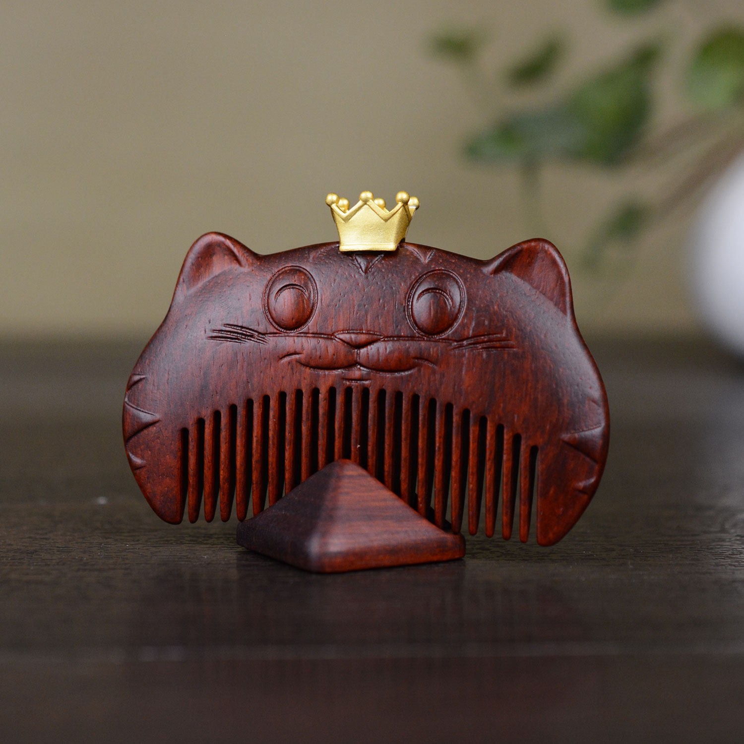 凡尚一物猫咪红檀木小狗送女梳子