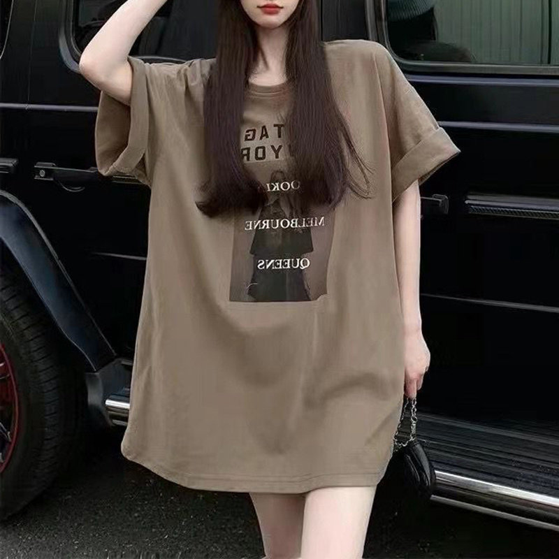 韩国2026新春夏装中长版短袖T恤女设计感小众ins宽松大板半袖潮流