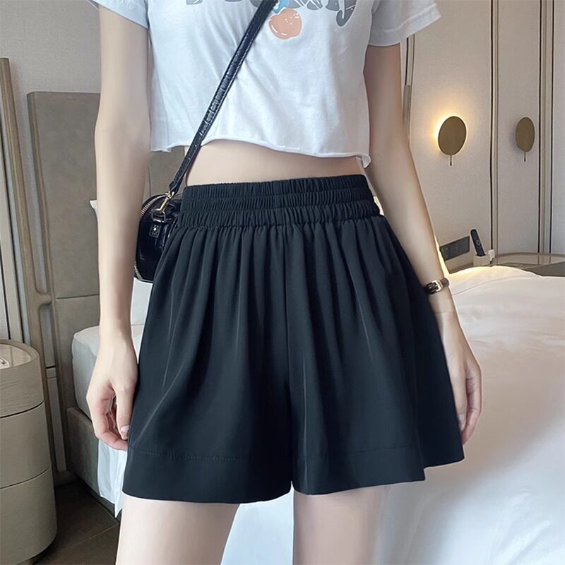韩版小个子冰丝短裤女薄款雪纺裤子2025新款夏黑色西装五分裤欧货