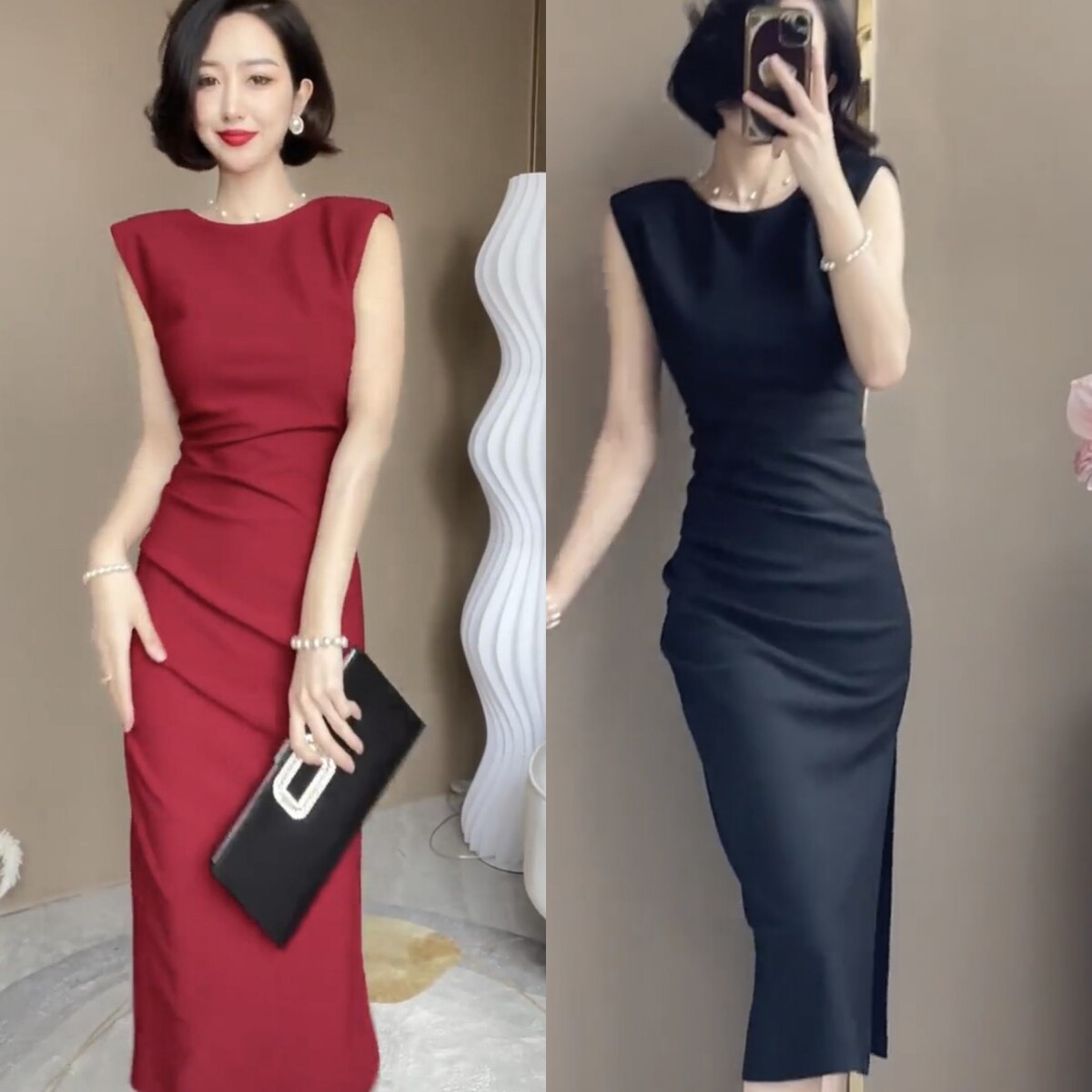 法式夏季新款OL风格高级感连衣裙女时尚显瘦V领包臀直筒裙中长裙