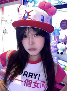 日系可爱猫咪白色鸭舌帽女2025年春新款大头围棒球帽显脸小帽子潮