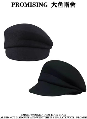 fever同款英伦风黑色小众贝雷帽子女秋冬显脸小羊毡帽毛呢画家帽