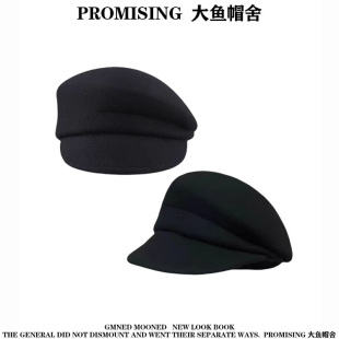 fever同款英伦风黑色小众贝雷帽子女秋冬显脸小羊毡帽毛呢画家帽