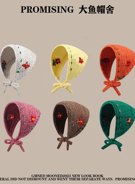 网红复古手工系带针织三角头巾女款韩国ins可爱护耳毛线耳罩
