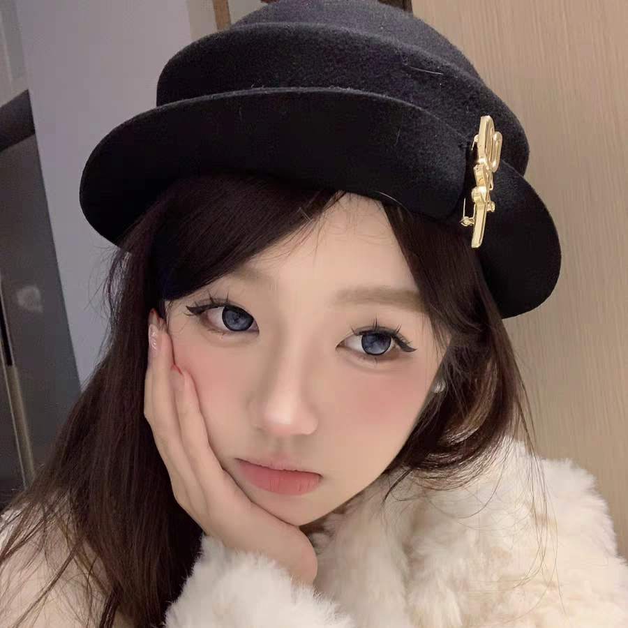 留洋千金郁金香胸针黑色羊毛礼帽