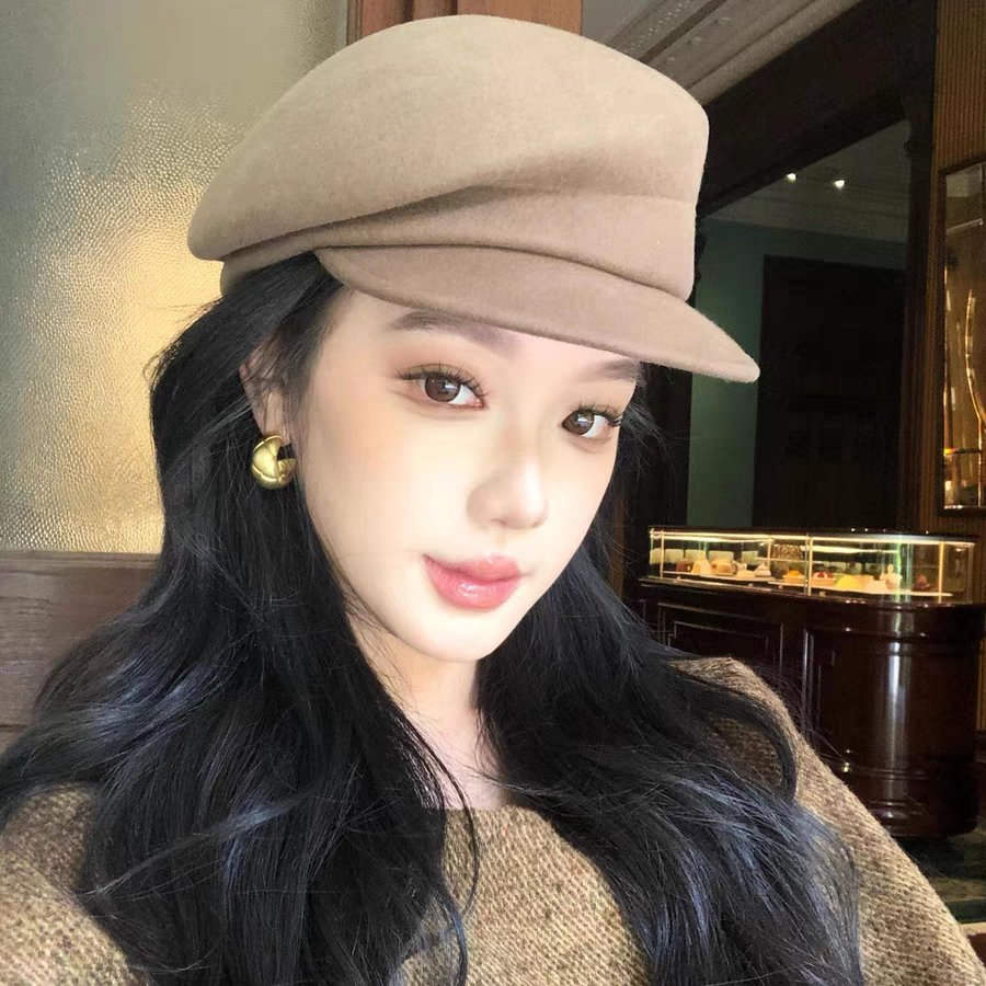 fever同款~黑色羊毛报童帽女秋冬