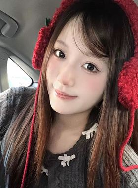 新年拍照出片的毛绒耳罩女2025年新款过年红色学生耳捂子头巾帽子