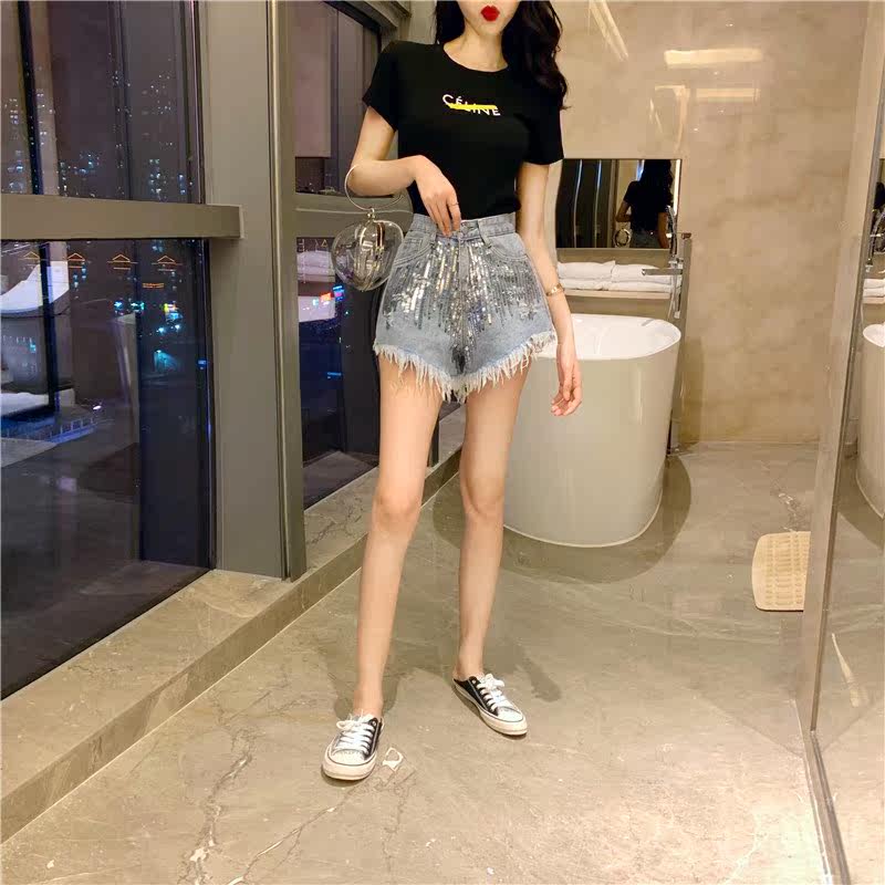 2019 summer new pattern Sequins shorts Paige Easy Versatile Show thin tassels have cash less than that is registered in the accounts Hot pants Broad leg Jeansin the Women's clothing/Boutique , Jeans  category - from Buy2taobao.com to provide professional Taobao agent buy service
