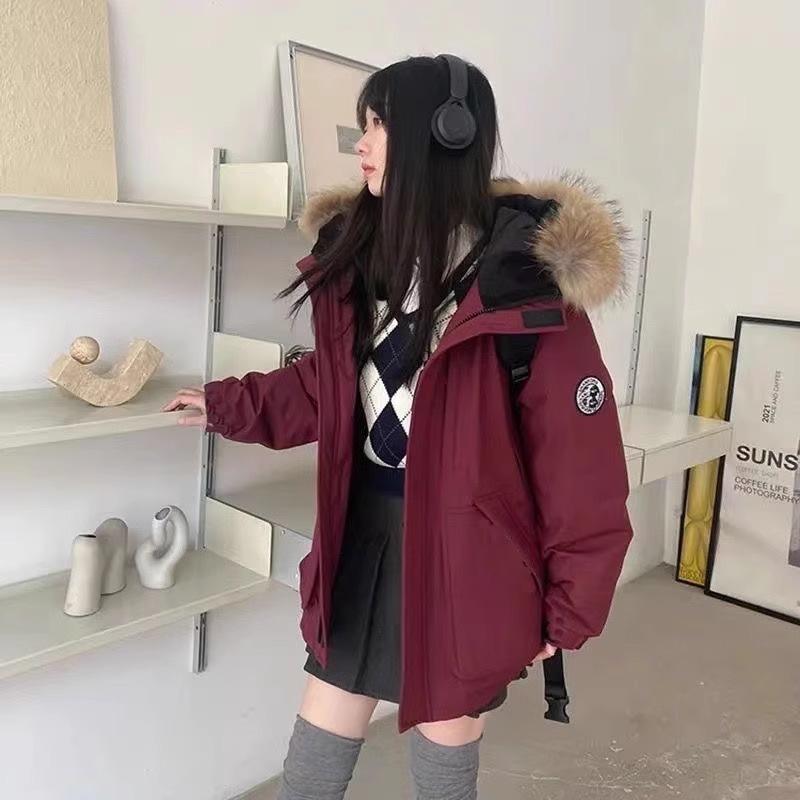 工装羽绒服女2024冬季新款派克服小个子情侣毛领韩系宽松加厚外套