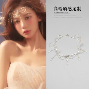 异域公主波浪眉心坠复古串珠古风额链汉服头饰多层一款两用锁骨链