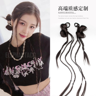 千禧辣妹Y2K发型假发成品麻花辫蝴蝶发髻发圈时尚洋气双马尾发包