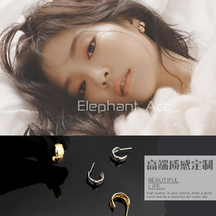 Blackpink金智妮同款耳环气质高级大气菱格孙艺珍C型百搭简约耳圈