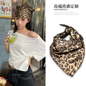 欧美辣妹豹纹丝巾女小众高级金属肌理感围巾时尚 百搭头巾发带发饰