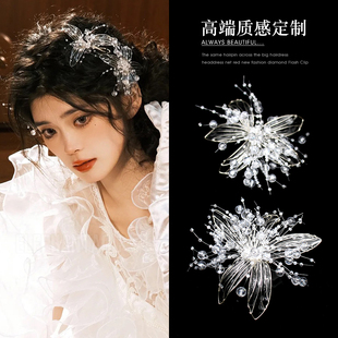 纯欲风手工造花液发饰透明泡泡珠花朵发夹梦幻旅拍网红同款 侧边夹