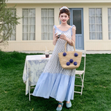 韩系甜美木耳边碎花吊带连衣裙女2025夏季新款氛围感宽松a字长裙，女装连衣裙，浙宝183