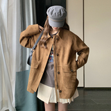 韩系时尚麂皮绒工装夹克外套女2025春秋季新款宽松显瘦高级感上衣，女装皮衣，2B183