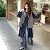 休闲格子马甲衬衫不规则半身裙套装女春秋季高级小众不撞款三件套，女装套装/套裙，浙宝183