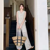 轻奢名媛风镂空钩花套装女夏季法式高级感别致背心上衣蕾丝阔腿裤，女装套装/套裙，浙宝183