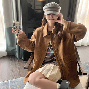 韩系时尚麂皮绒工装夹克外套女2025春秋季新款宽松显瘦高级感上衣图片