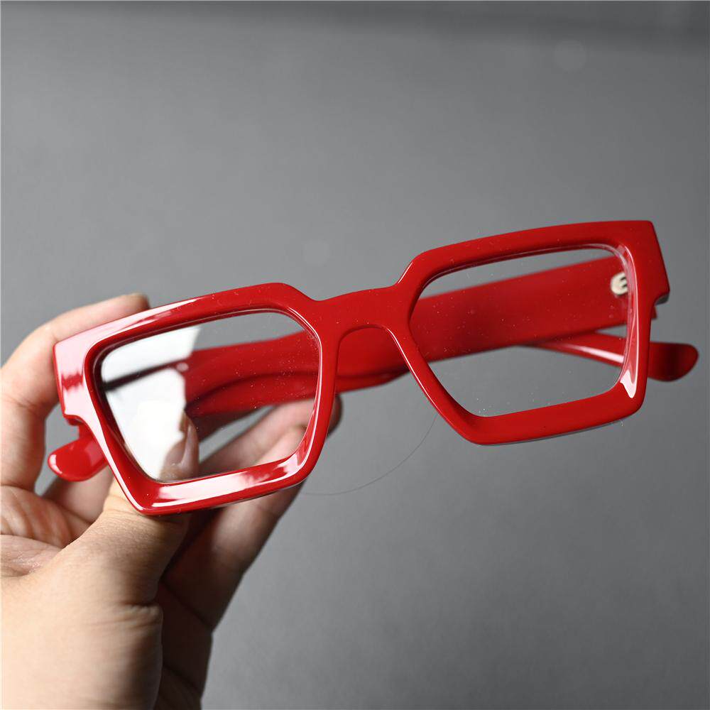素颜方框大红色女士眼镜框男士白色镜架厚重板材欧美时尚凹造型
