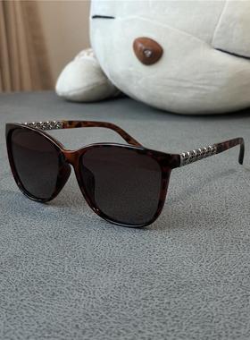玳瑁女士偏光太阳镜茶色方形大红白色墨镜女款防紫外线拍照百搭