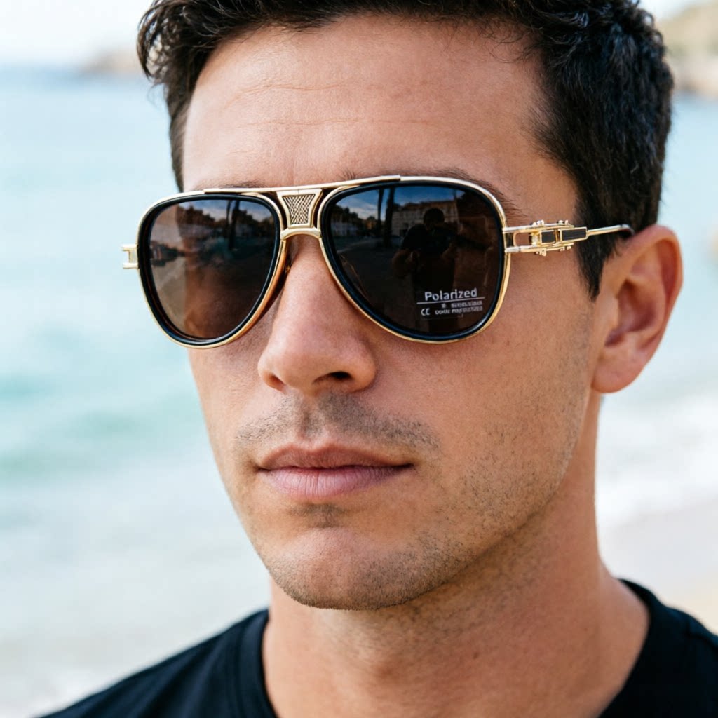 奢华男款偏光镜飞行员偏光太阳镜男士蛤蟆镜黑色金属墨镜帅气护目